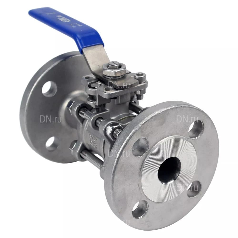 Кран шаровой DN.ru, фланцевое, корпус — нержавеющая сталь AISI 316, уплотнение — PTFE, рукоятка (BV3232P(3pc)-FP-F-ISO-H)